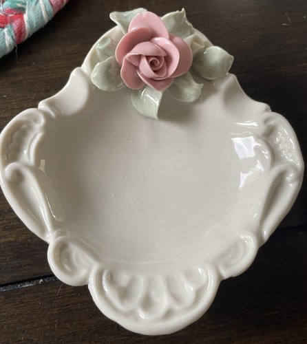 2 Vintage White Porcelain With Rose Dresden Germany - Picture 2 of 5