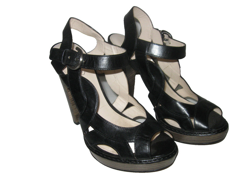 COACH TAMARA VACHETTA BLACK LEATHER PEEP TOE STRAPPY PLATFORM SHOES SZ 7B