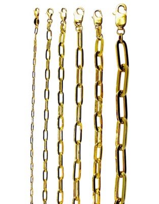 14K Yellow Gold 2mm-7mm Oval Paperclip Necklace Bracelet Chain Link Real 7"-30"