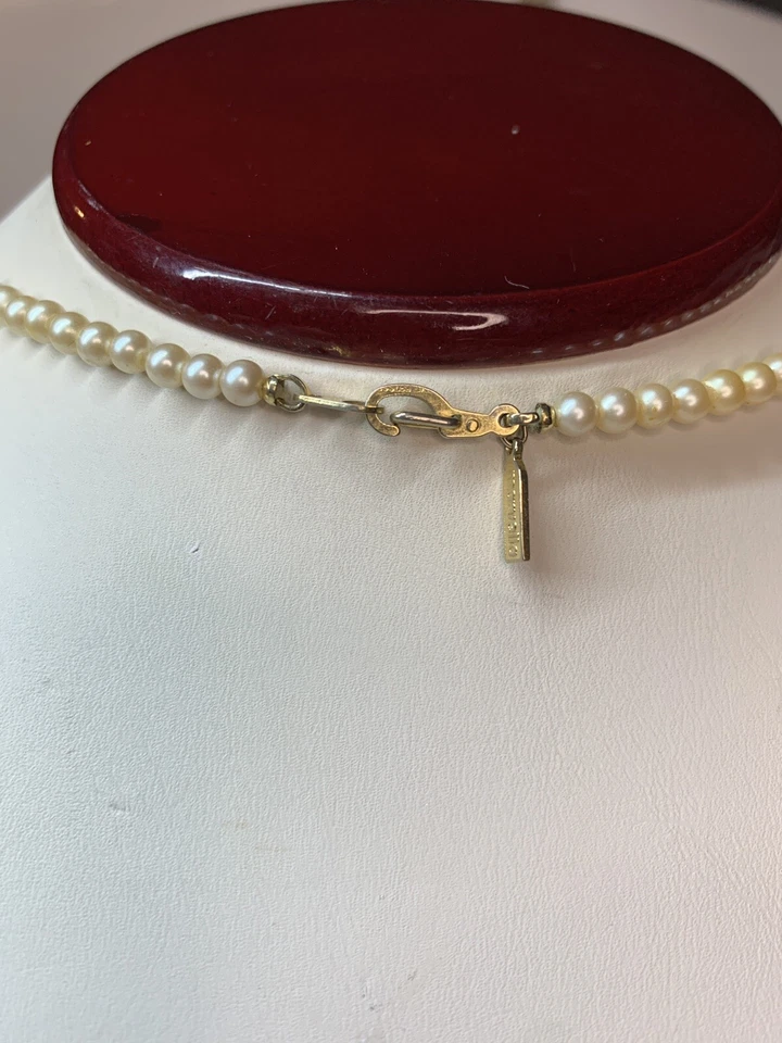 Marvella Pearl Necklace Cream Gold Tone Graduated Faux Luminescent 17.75” Patent - Image 4 of 4