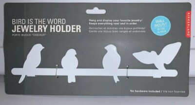 Kikkerland Bird Is The Word White Jewelry Holder Wall Mount Organizer Display