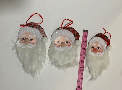3- SANTA FACE Christmas Ornaments Decorated Cardboard - Picture 4 of 5