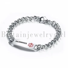 MEN Women LASER ENGRAVED Emergency Medical Alert Stainless Steel Bracelet 8.7"