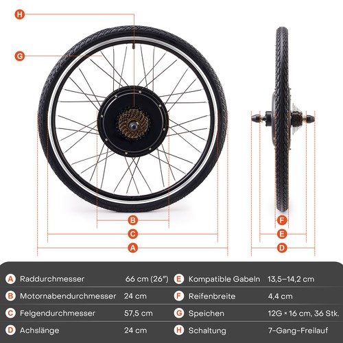 Viribus® Heckmotor 1000W LCD 26' Kit Ebike Umbausatz Elektro-Fahrrad - Bild 3 von 9