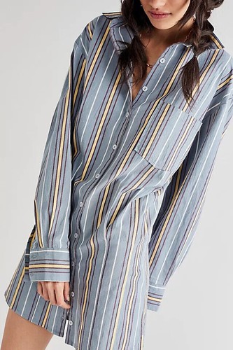 Free People Women's Not Your Boyfriend's Shirt Mini Dress XS Stripped Oversized - Picture 2 of 10