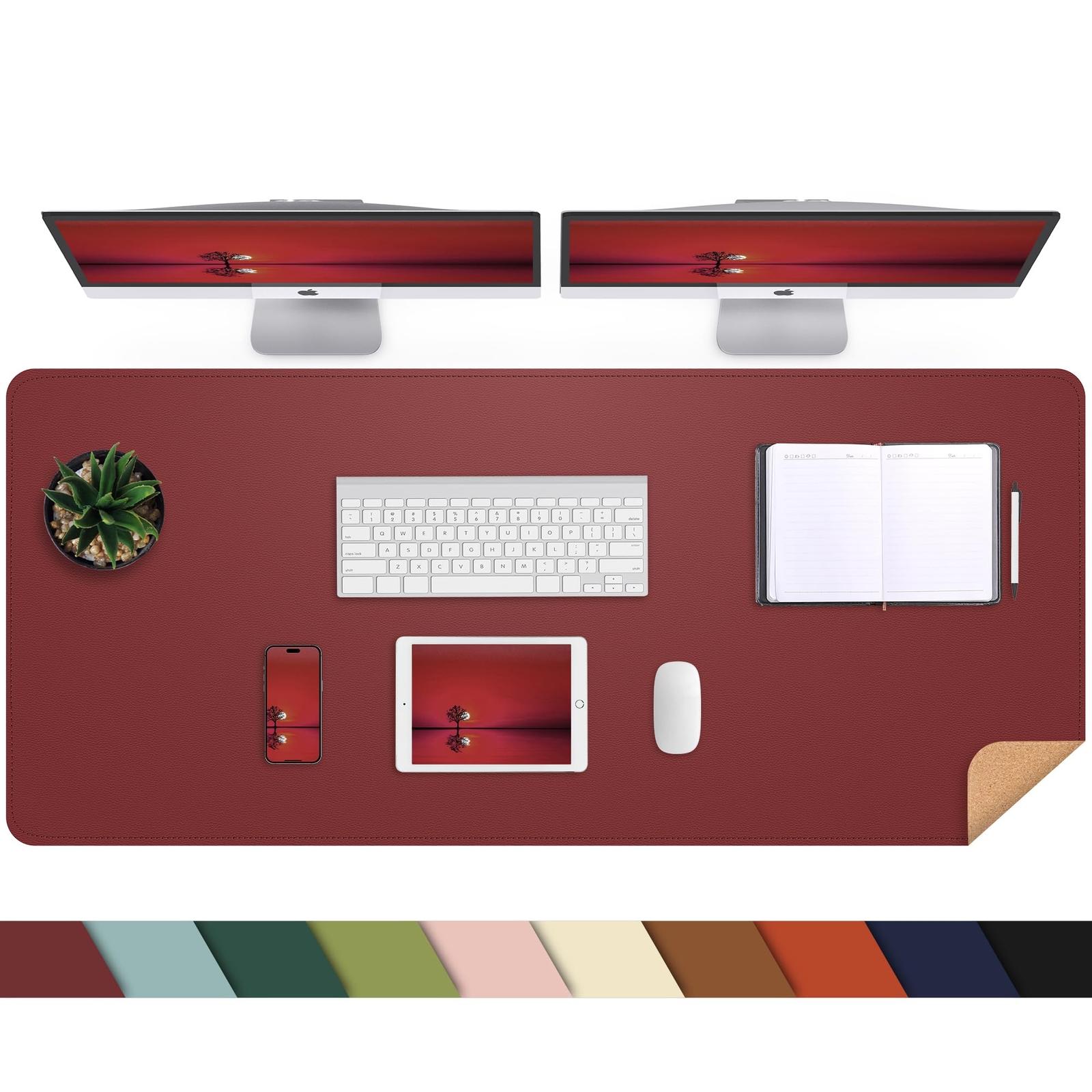 Leather Desk pad Protector Large Desk mat with Natural Cork & PU LeatherMouse...