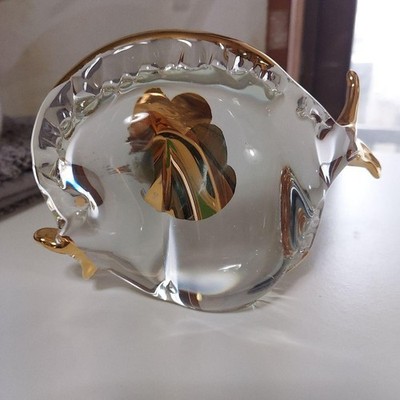Murano Glass Franco Moretti Fish Figurine Clear Gold Interior Vintage