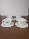 Vintage Fire King Milk Glass Ever Yours Boutonniere Flower Tea Cups and Saucers