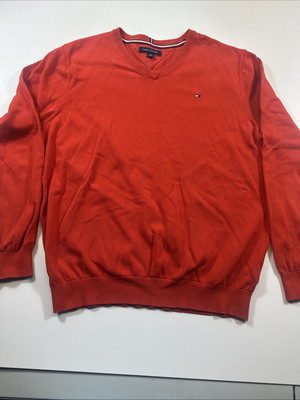 Tommy Hilfiger Men s XL Vneck Orange Cotton Light Weight Sweater