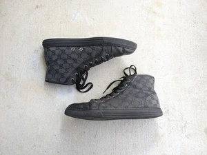 Gucci Baskets Noir Toile Monogramme Homme 10,5 Logo Chaussures Cuir Haut 426188