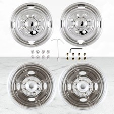 Set Of 4 Bolt-on Polished 16 Wheel Simulators For 2007-26 Ford E-350 Super Duty