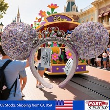 Pink Headband Minnie Mouse Disney-Parks Tiara Sequin Princess Crown Ears