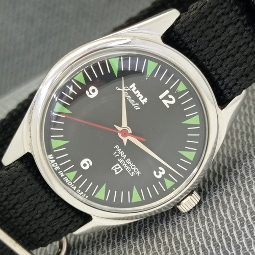 VINTAGE HMT JANATA HAND-WINDING INDIAN MENS BLACK COLOR DIAL WATCH a802-A