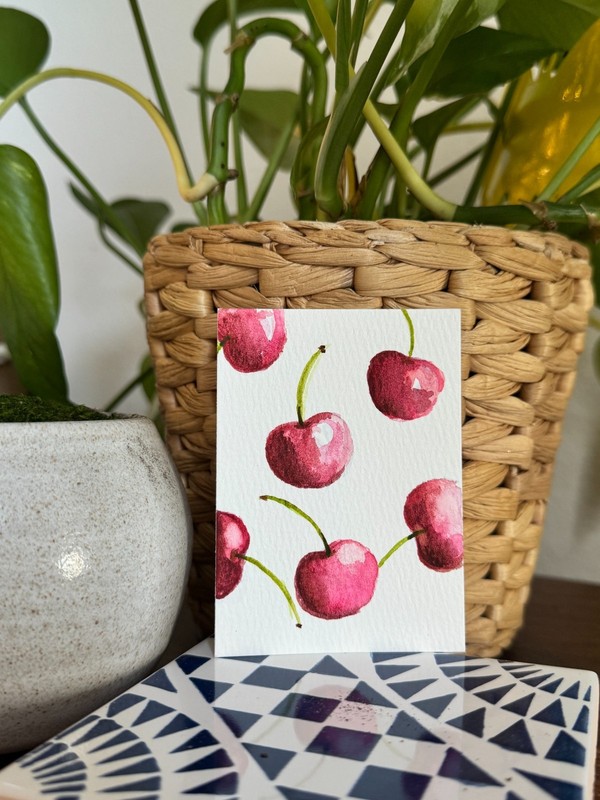 ACEO original art, "A very cherry summer", 2.5x3.5in, watercolor