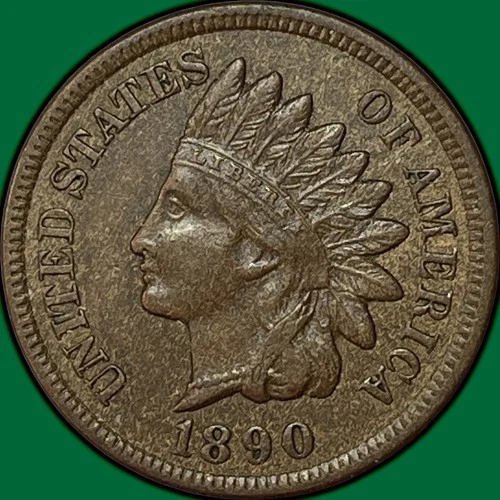 1890 Indian Head Cent Almost Uncirculated AU Coin #34191