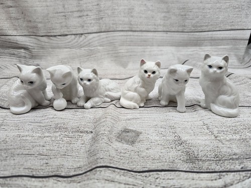 6 Stück Enesco weiße Porzellan Keramik Katzen