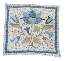 Vintage Floral Applique Quilted Throw Pillow Case Sham Cottagecore Handmade