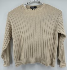 Polo Ralph Lauren Vintage Cream Ribbed Knit Cotton Sweater Men  s Size XL