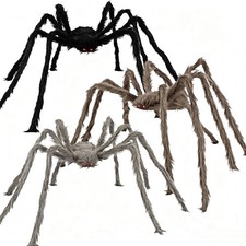 Halloween Giant Black Brown Grey Spider 3 Pack 5Ft Realistic Large Scary Hair...