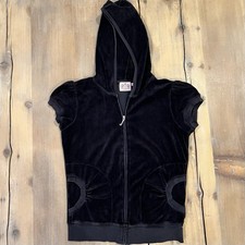 Vintage Y2K Black Velour Juicy Couture Tracksuit Top Jacket Full Zip Medium