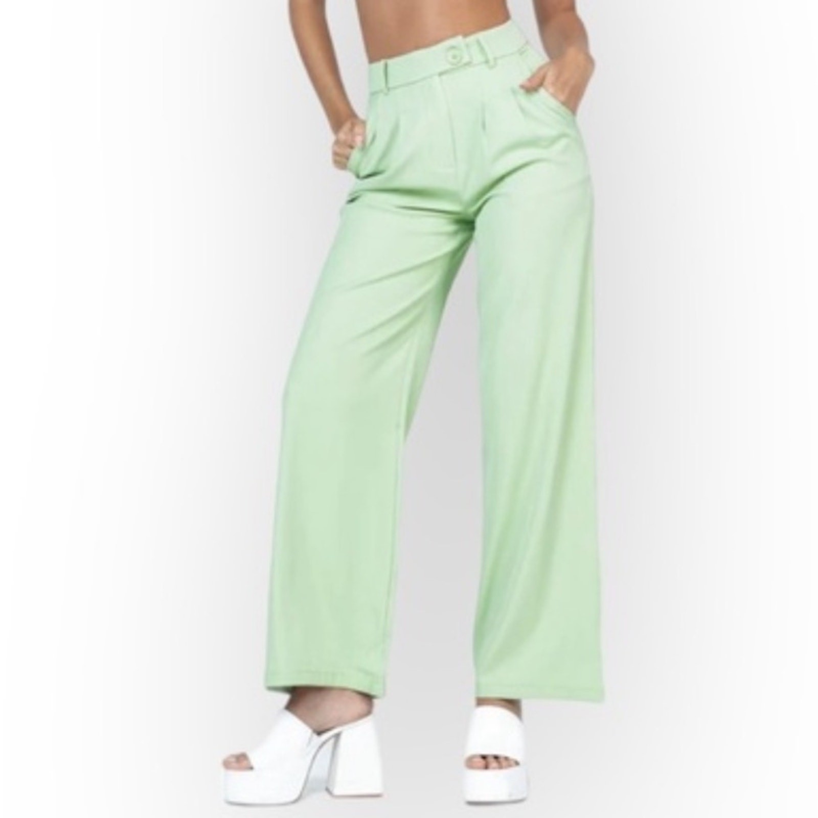 Princess Polly Huxley High Waist Wide Leg Pant size 8 Light Green