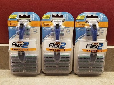 3 Pkgs - BIC Flex2  Hybrid Disposable Razor Blue Handle with 10 Blades