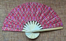 Fan Thai Folding Pink Geometric Hand Bamboo Thailand Decor                          2