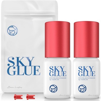 2 Bottles Sky Glue for Eyelash Extensions S+ | Super Strong Black Lash Extens...