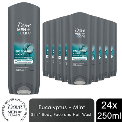 Dove Men+Care 3 in 1 Body, Face & Hair Wash Eucalyptus + Mint 250ml, 24er Pack