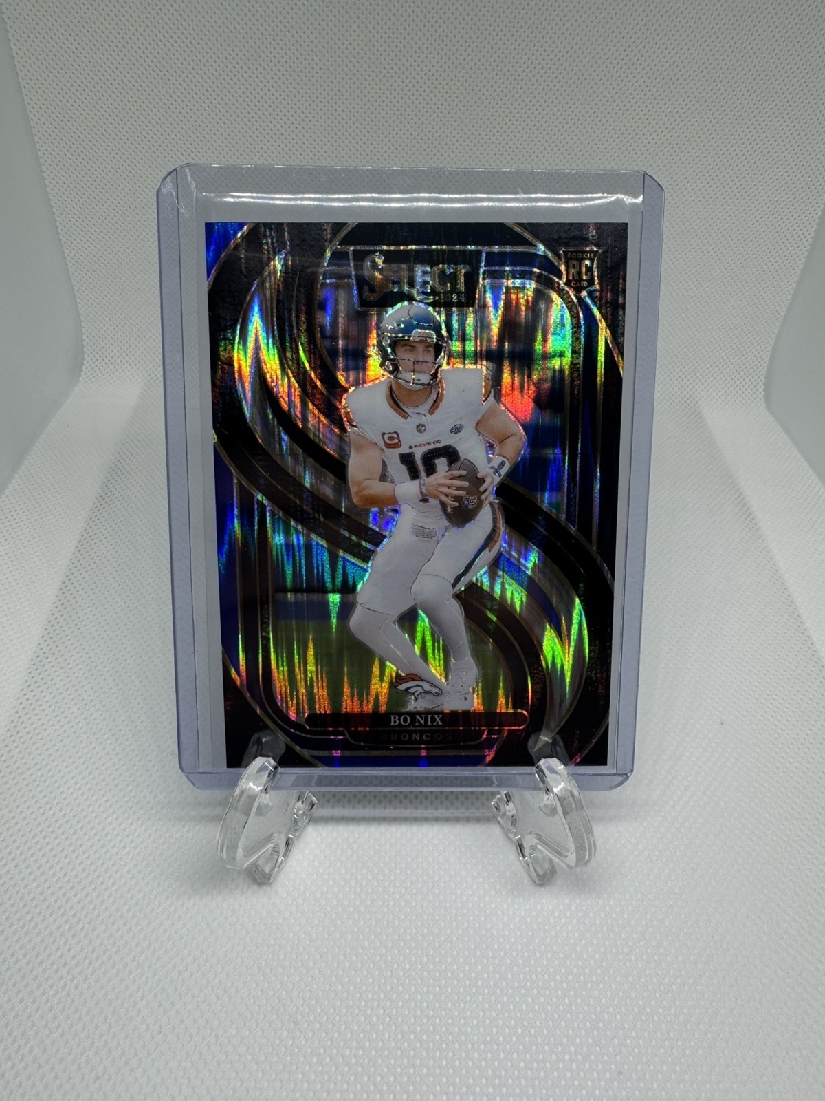 2024 Panini Select - Premier Level Bo Nix #117 Black & Blue Shock Prizm (RC)