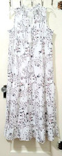 FLASH SALE! Womens Western BOHO Prairie Tiered Long Dress Small White Brown THIN