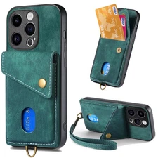 Card Wallet Case For Various Phone Phone Cover Retro Fashion Holder + Hand Strap