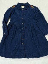VTG Laura Ashley girls 7-8Yr Modest Long Sleeve Corduroy Dress embroidered navy