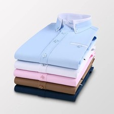 Men's Cotton Long-Sleeve Slim Social Formal Office Dress Shirt Blue White Pink