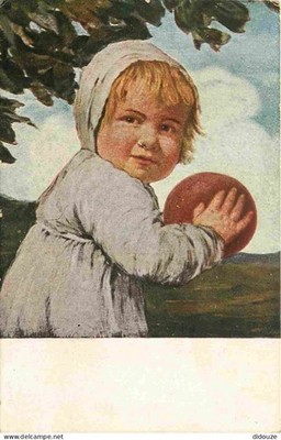 Postcard - Art - Painting - Child with the Ball - Munich - Children - Old Postcard - V