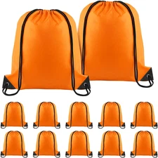 Orange-Color Drawstring Backpack Bulk 12 Pieces Nylon Draw String Sport Bag DIY