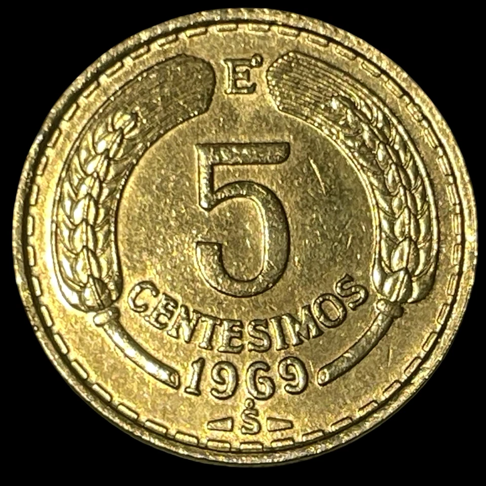 1969 Так Чили 5 Centesimos мира монета лот C5-42 Сантьяго монетный двор Condor золотая пластина - Изображение 3 из 4