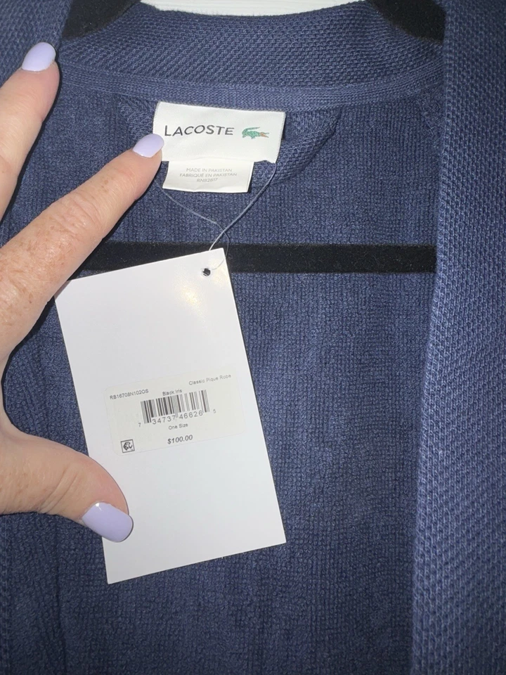 Bata de baño Lacoste 100 % algodón ~ azul marino talla única $100 nueva con etiquetas Foto 4 de 4