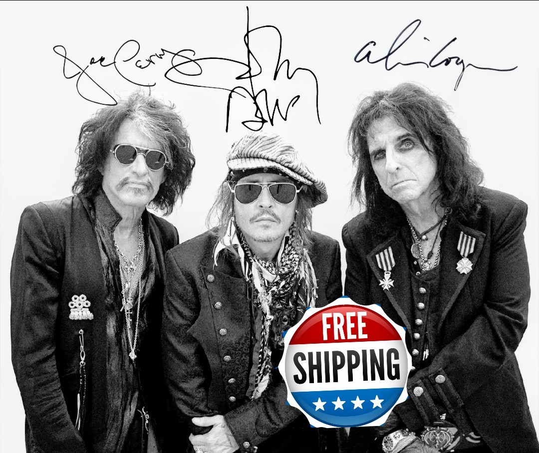 Joe Perry Johnny Depp Alice Cooper HOLLYWOOD VAMPIRES Signed 8x10