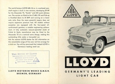 Lloyd 600 German Cars Pamphlet