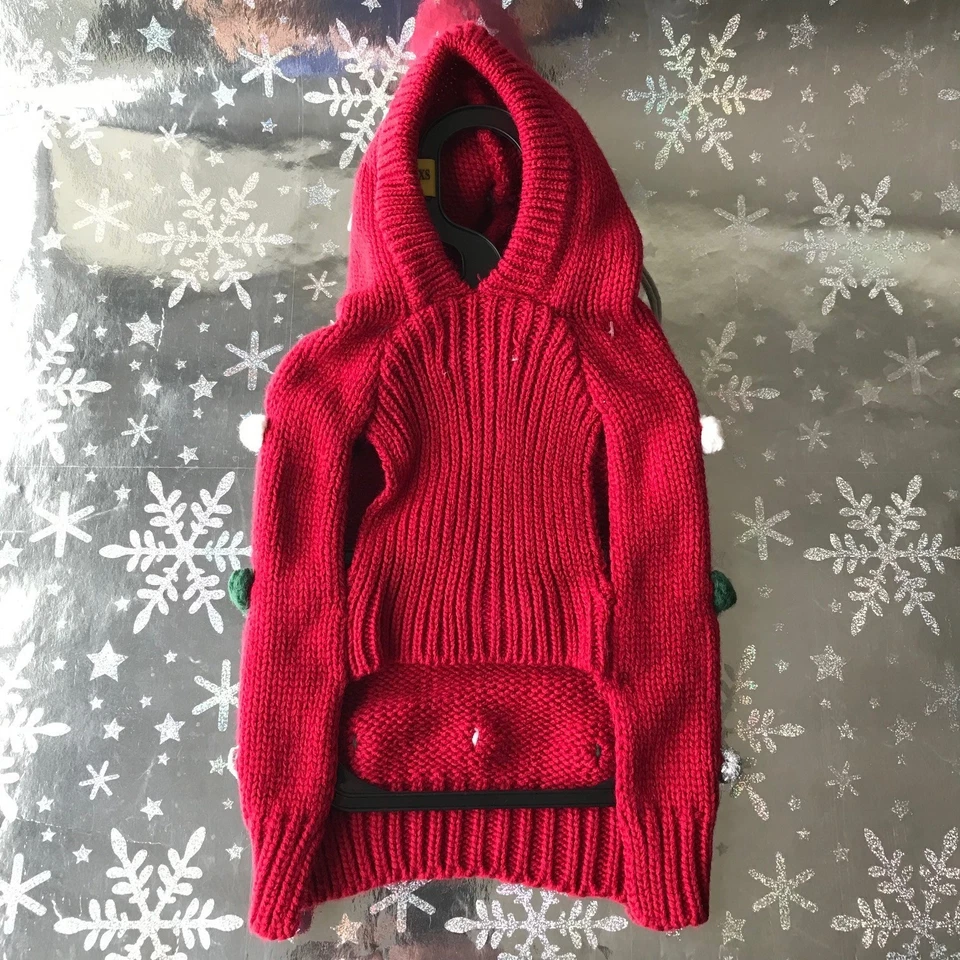 Dog Martha Stewart Pets Red Pom Pom Sweater W/ Hood Sz Small NWT - Image 2 of 4