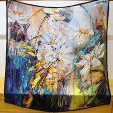 100 Mulberry Silk Womens Scarf Scarves Square Shawl 43" Oil Painting Print