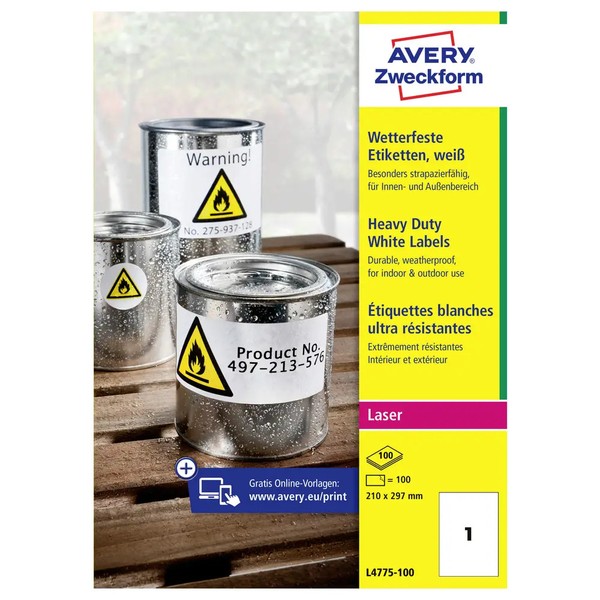 100Er Multipack Avery-Zweckform L4775-100 Folien-Etiketten 210 X 297 Mm-image