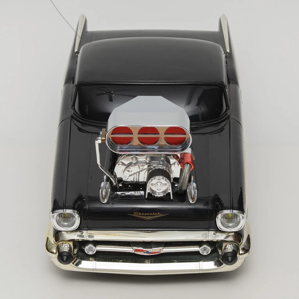 R/C Muscle Machines 1957 Chevrolet Bel Air Black Car w/Remote Huge 1/8 Scale - Image 2 of 4