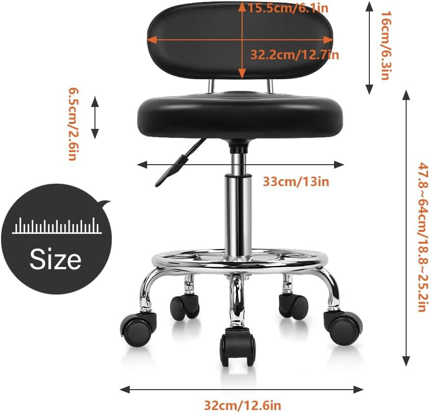 KKTONER PU Leather Modern Rolling Stool with Low Back Height Adjustable Work Sal