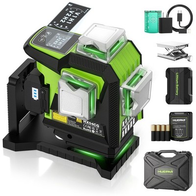 Huepar 4D Green Laser Level 360 Self Leveling 1/13 High Accuracy & LCD Screen