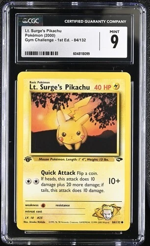 Lt. Surges Pikachu CGC 9 MINT Pokemon (2000) Gym Challenge 1st Ed. #84/132