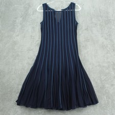 XSCAPE Dress Women 10 Navy Blue Mesh Overlay Vertical Ribbon Slip Dress Party
