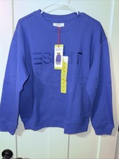 Esprit Women's Logo Fleece Crewneck Sweatshirt Blue Viral 80's Costco Small NEW