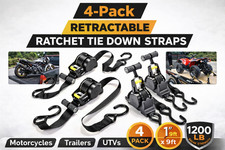 4 Pack Auto Retractable Ratchet Straps 1x10 1200lb Trailer Tie Down